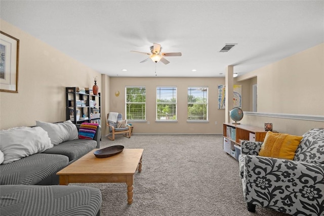 5228 Bantom Woods Bnd, Austin, TX 78724 - living room featuring carpet floors and ceiling fan