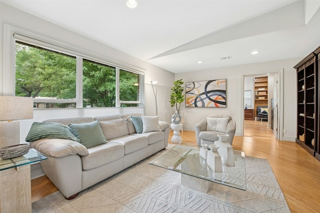 3000 Greenlawn Pkwy, Austin, TX 78757 - living area featuring plenty of natural light, vaulted ceiling, light wood-style flooring, and recessed lighting