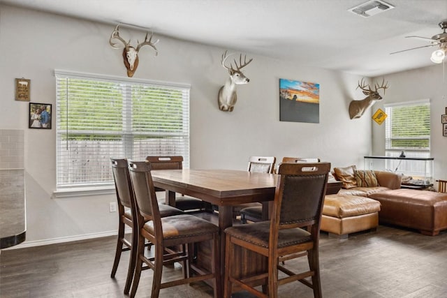 1413 Coffee Tree Dr, New Braunfels, TX 78130 - dining space with ceiling fan, wood finished floors, and baseboards