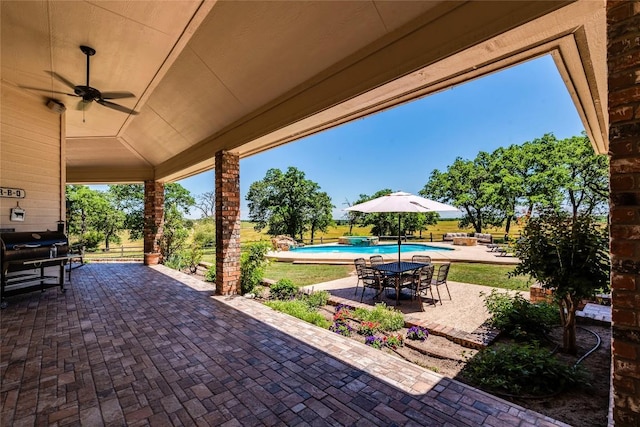 17270 Fm 112, Thrall, TX 76578 - view of patio with ceiling fan, a pool with connected hot tub, and a grill