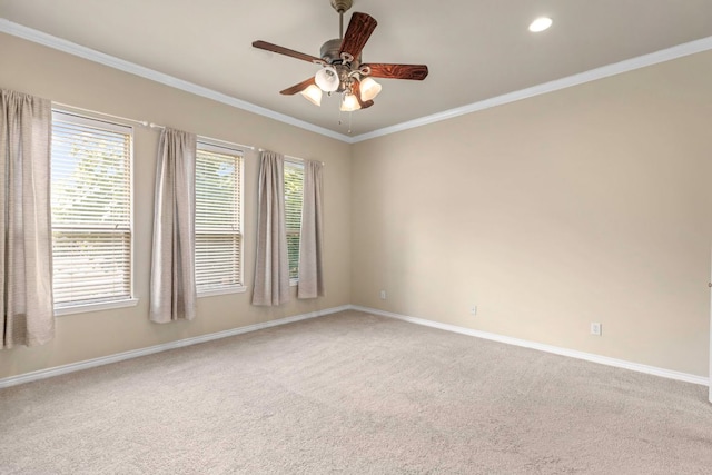 15105 General Williamson Dr, Austin, TX 78734 - spare room featuring a ceiling fan, carpet, ornamental molding, and recessed lighting