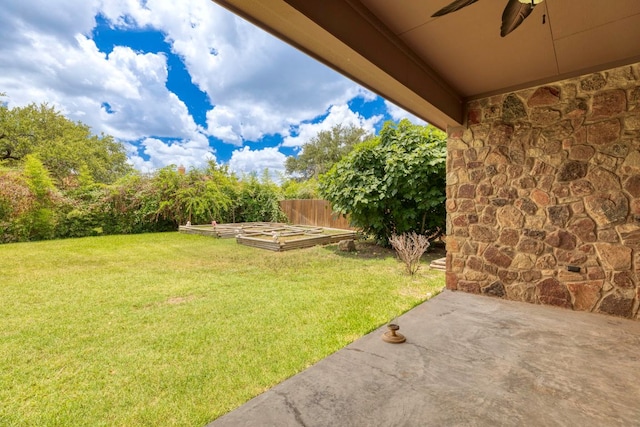 15105 General Williamson Dr, Austin, TX 78734 - view of yard featuring a ceiling fan, a patio area, and a garden