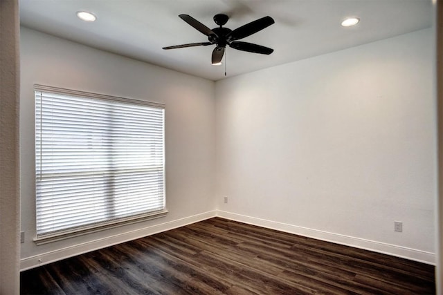 102 Kaena Ln, Bastrop, TX 78602 - spare room featuring dark wood-style floors, recessed lighting, and ceiling fan