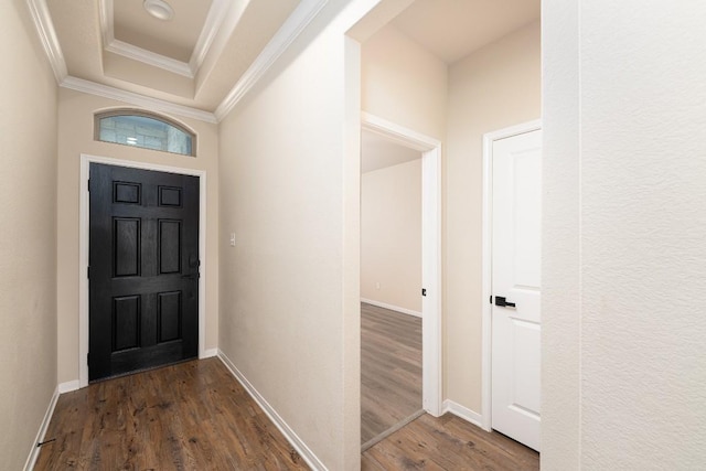 7317 Buffalo Grass Dr, Temple, TX 76502 - entryway with ornamental molding, dark wood-style flooring, and baseboards