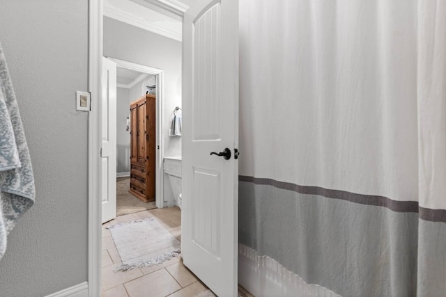 131 Norm St, China Spring, TX 76633 - bathroom featuring crown molding and tile patterned flooring
