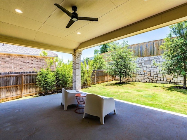 view of patio / terrace featuring a ceiling fan