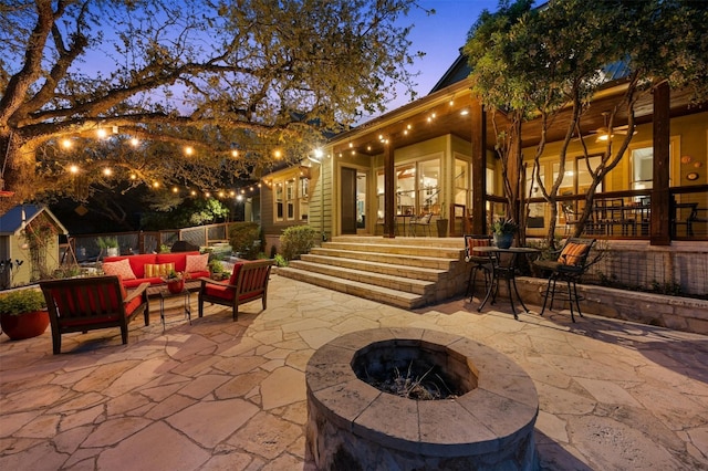 12316 Triple Creek Dr, Dripping Springs, TX 78620 - view of patio featuring an outdoor living space with a fire pit