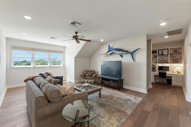 12316 Triple Creek Dr, Dripping Springs, TX 78620 - living area featuring ceiling fan, baseboards, wood finished floors, and recessed lighting