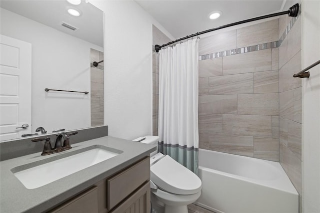 5213 Fresno Ave, Pflugerville, TX 78660 - bathroom with vanity, shower / tub combo, and recessed lighting