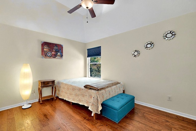 16525 Broadbay Dr, Austin, TX 78717 - bedroom featuring baseboards, wood finished floors, lofted ceiling, and a ceiling fan