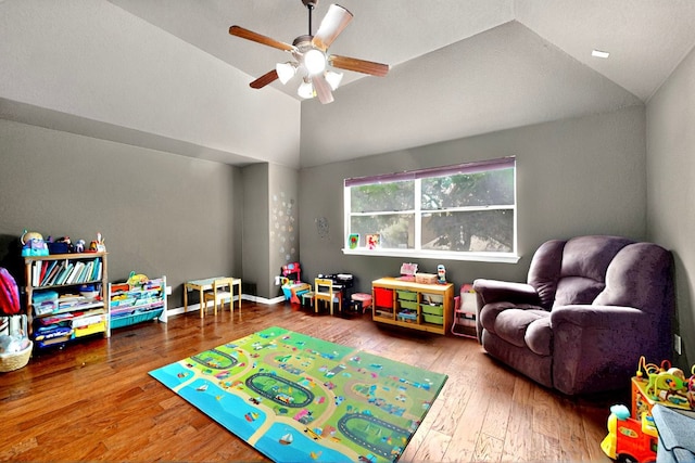 16525 Broadbay Dr, Austin, TX 78717 - game room with lofted ceiling, a ceiling fan, and wood finished floors