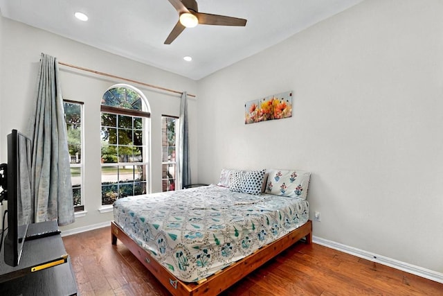 16525 Broadbay Dr, Austin, TX 78717 - bedroom with wood finished floors, baseboards, a ceiling fan, and recessed lighting