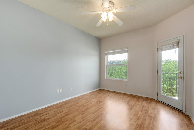 spare room with light wood finished floors, plenty of natural light, and a textured ceiling