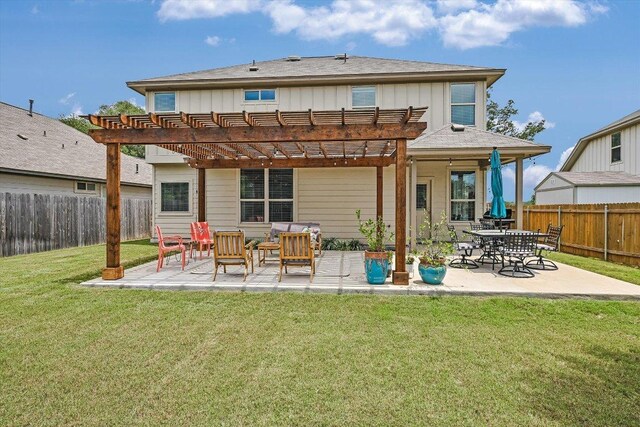 1812 Morts Pl, Manchaca, TX 78652 - rear view of property with a pergola, a patio area, and board and batten siding