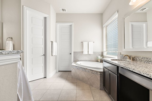 full bath featuring a bath, tile patterned floors, and vanity