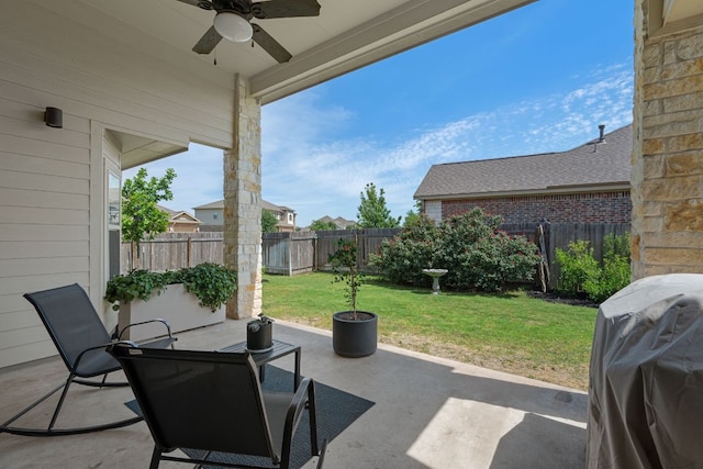 19817 Chayton Cir, Pflugerville, TX 78660 - view of patio / terrace featuring a ceiling fan and area for grilling