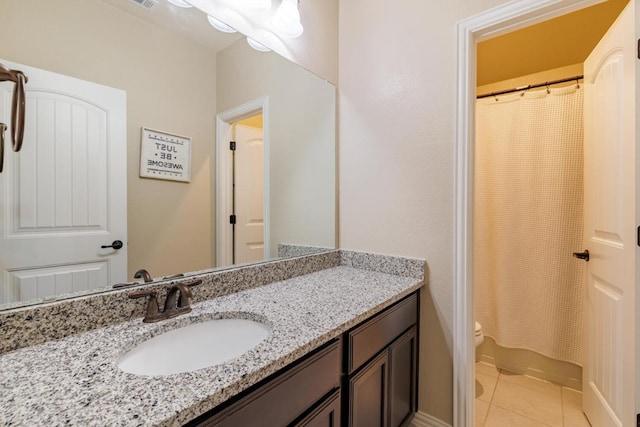 3805 Eland Dr, Pflugerville, TX 78660 - bathroom featuring vanity, tile patterned floors, and a shower with curtain