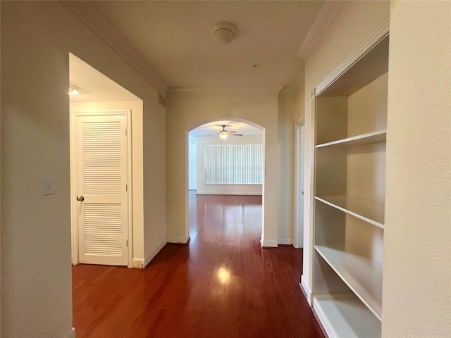 7701 Rialto Blvd Unit 1328, Austin, TX 78735 - corridor with wood finished floors, ornamental molding, arched walkways, and baseboards
