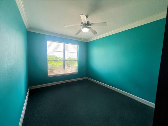 7701 Rialto Blvd Unit 1328, Austin, TX 78735 - spare room with crown molding, a ceiling fan, baseboards, and carpet flooring