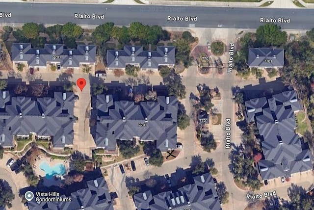 7701 Rialto Blvd Unit 1328, Austin, TX 78735 - aerial view of property's location with nearby suburban area and a pool
