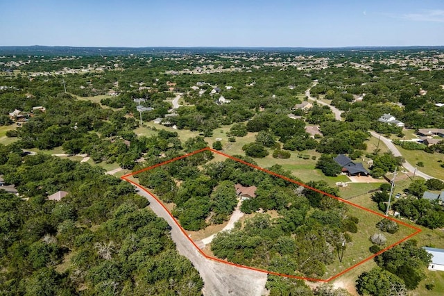 16704 Post Oak Gln, Austin, TX 78737 - aerial view of property and surrounding area with property parcel outlined