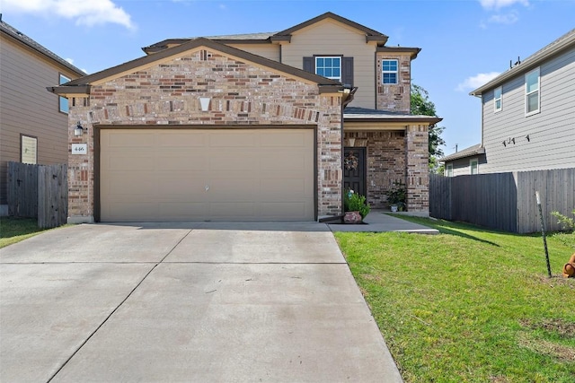 446 Thunder Valley Trl, Georgetown, TX 78626 - view of front of home featuring concrete driveway, a garage, brick siding, and stone siding