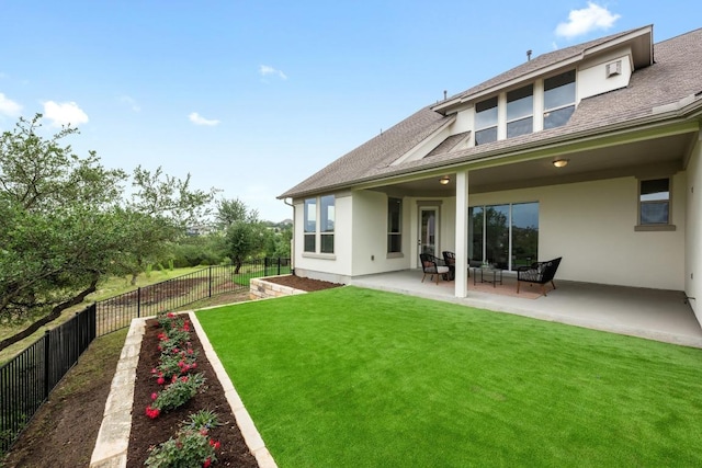 156 Sea Hero Pl, Austin, TX 78737 - back of property with stucco siding, a patio area, and a shingled roof