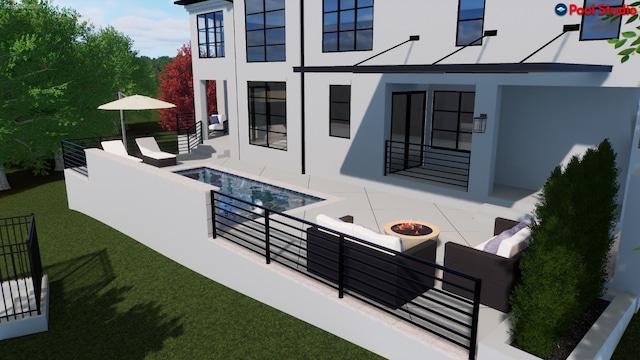 903 Alexia Ln, Austin, TX 78746 - view of patio featuring an outdoor fire pit and a hot tub