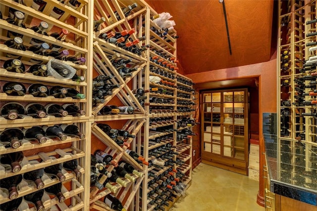 wine area with tile patterned floors