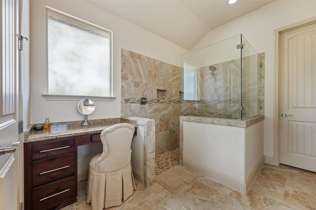 100 Royal Oak Dr, Georgetown, TX 78628 - full bath with a walk in shower and lofted ceiling