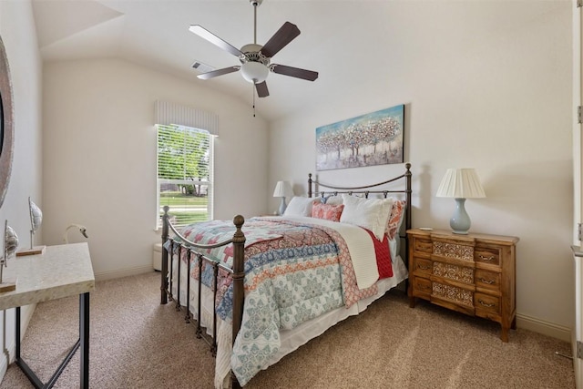 100 Royal Oak Dr, Georgetown, TX 78628 - bedroom featuring lofted ceiling, carpet, ceiling fan, and baseboards