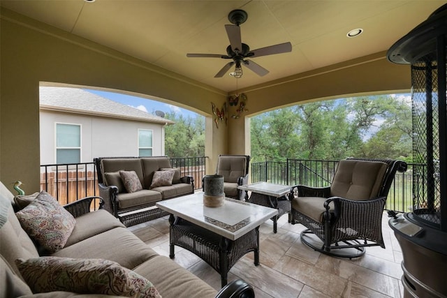 100 Royal Oak Dr, Georgetown, TX 78628 - view of patio with an outdoor living space and a ceiling fan