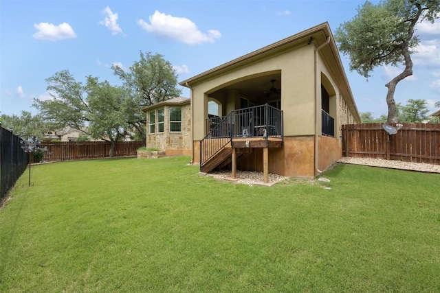 100 Royal Oak Dr, Georgetown, TX 78628 - rear view of house with stairs, stucco siding, and a ceiling fan