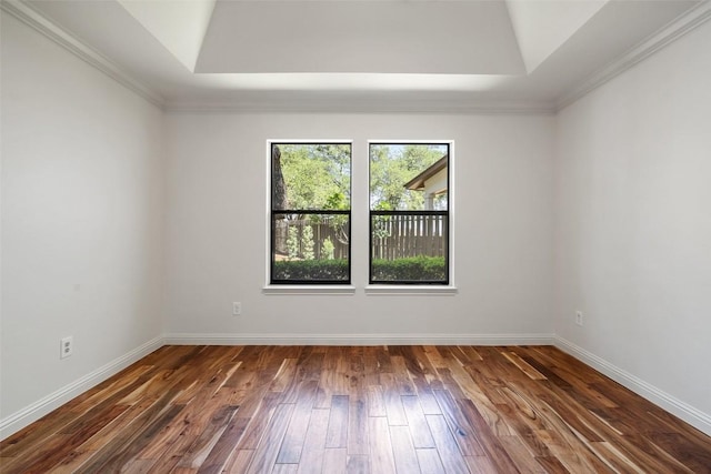 210 Hazeltine Dr, Lakeway, TX 78734 - unfurnished room with a raised ceiling, wood-type flooring, baseboards, and crown molding