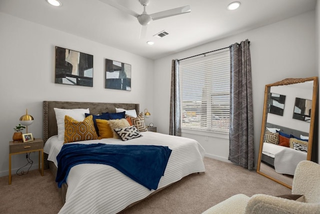 6324 N Lamar Blvd Unit 212, Austin, TX 78752 - bedroom featuring carpet, baseboards, recessed lighting, and ceiling fan