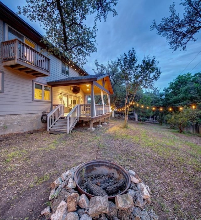 11408 Spicewood Pkwy, Austin, TX 78750 - view of yard with a fire pit and a wooden deck