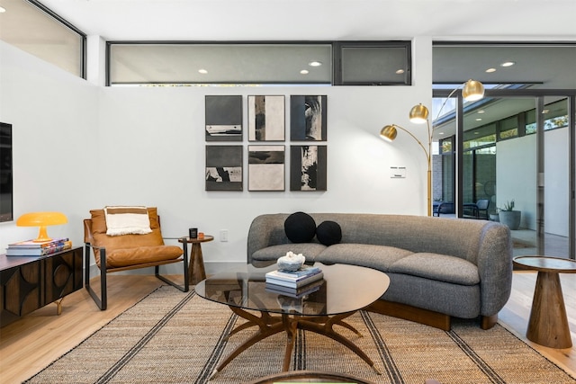 living room featuring wood finished floors and recessed lighting