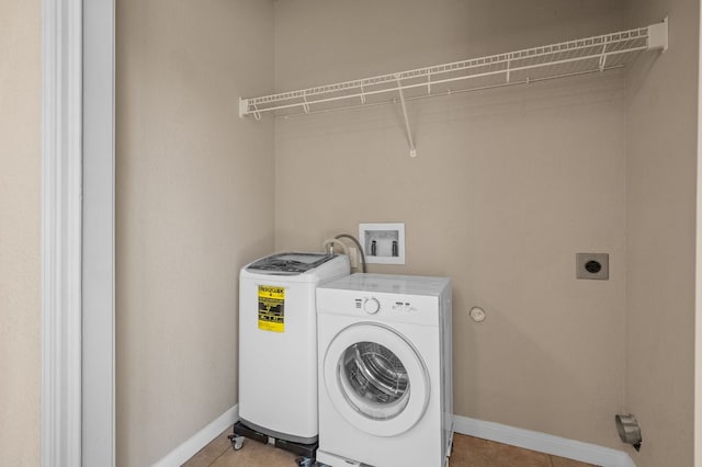 141 Britni Loop, Kyle, TX 78640 - laundry area featuring washer hookup, baseboards, tile patterned flooring, and hookup for an electric dryer