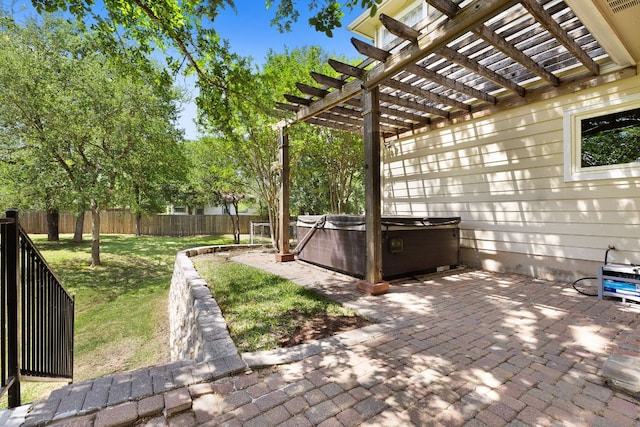 112 Mcleod, Cedar Creek, TX 78612 - view of patio featuring a hot tub and a pergola