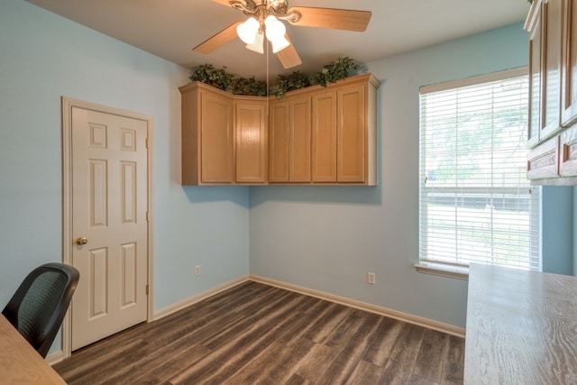 521 E Briarway Dr, Granite Shoals, TX 78654 - unfurnished office featuring a ceiling fan, healthy amount of natural light, dark wood-style flooring, and baseboards
