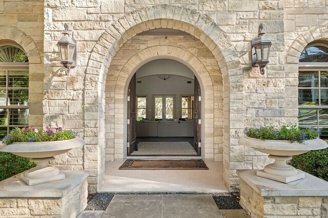 5902 Saratoga Cv, Austin, TX 78746 - property entrance with stone siding