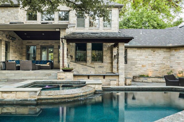 5902 Saratoga Cv, Austin, TX 78746 - view of pool with an outdoor hangout area, a patio area, and a pool with connected hot tub