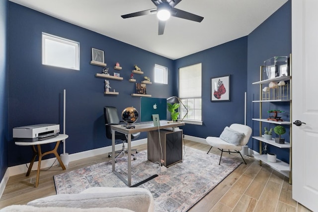 604 Buena Onda Way, Lakeway, TX 78738 - office area with a ceiling fan and wood finished floors