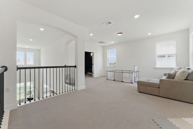 604 Buena Onda Way, Lakeway, TX 78738 - hall featuring healthy amount of natural light, carpet flooring, and recessed lighting