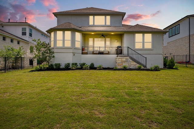 604 Buena Onda Way, Lakeway, TX 78738 - view of front of house featuring stucco siding, a ceiling fan, stairs, and a shingled roof