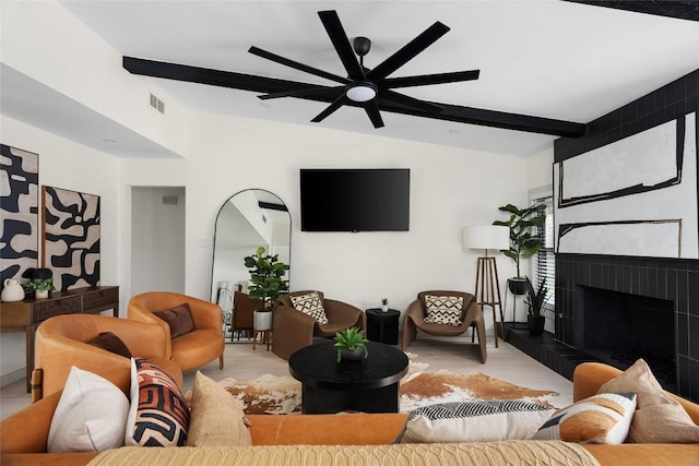2209 Forest Bend Dr, Austin, TX 78704 - living room featuring a fireplace and ceiling fan