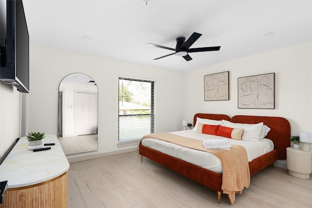 2209 Forest Bend Dr, Austin, TX 78704 - bedroom with light wood-type flooring and ceiling fan