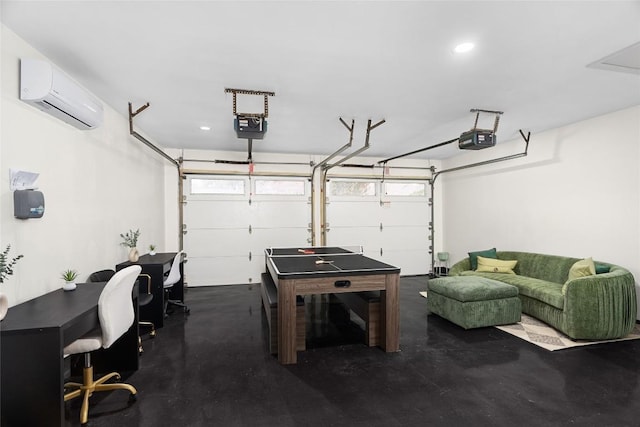 2209 Forest Bend Dr, Austin, TX 78704 - garage featuring an AC wall unit, a garage door opener, and recessed lighting
