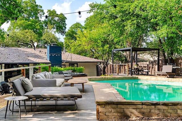 2209 Forest Bend Dr, Austin, TX 78704 - view of swimming pool featuring a deck, a gazebo, and an outdoor living space