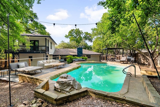 2209 Forest Bend Dr, Austin, TX 78704 - swimming pool with an outdoor hangout area, a fenced backyard, a patio area, and a wooden deck